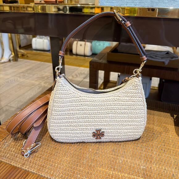 Tory Burch Handbags - Tory Burch Cream Woven Straw Hobo with Brown Leather Trim